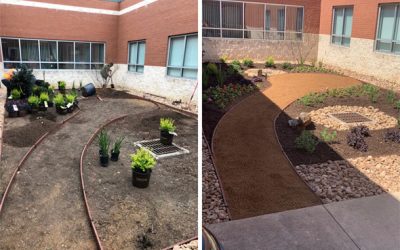 earthworks transforms the keller city police department courtyard into a tranquil space